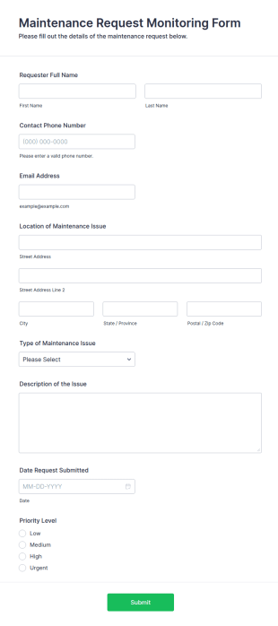 Maintenance Request Monitoring Form Template