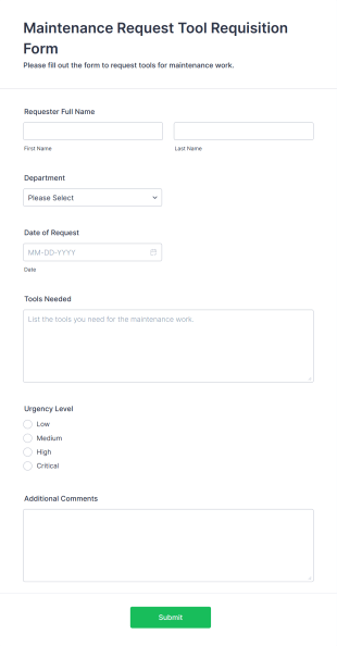 Maintenance Request Tool Requisition Form Template