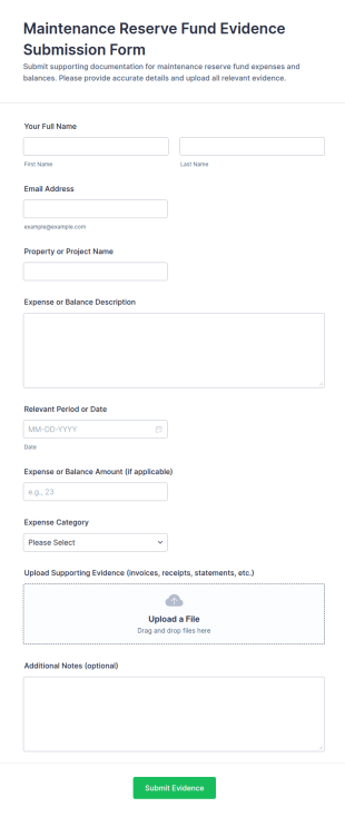 Maintenance Reserve Fund Evidence Submission Form Template