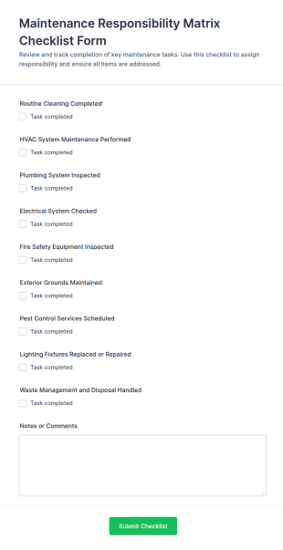 Maintenance Responsibility Matrix Form Template