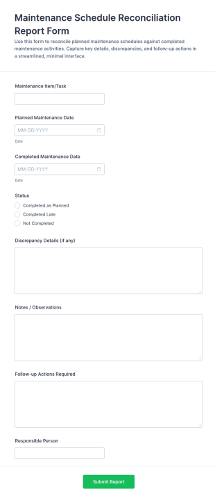 Maintenance Schedule Reconciliation Report Form Template