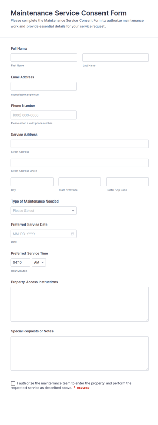 Maintenance Service Consent Form Template