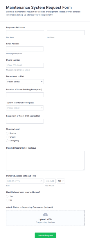 Maintenance System Request Form Template