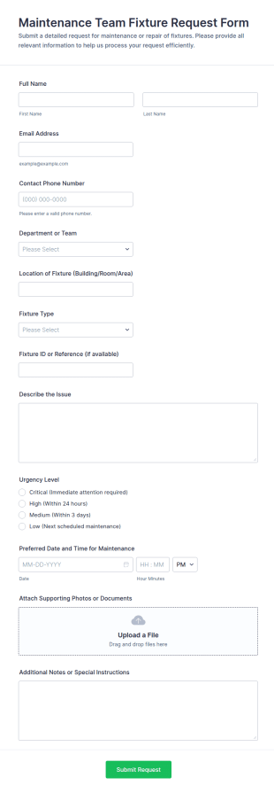 Maintenance Team Fixture Request Form Template