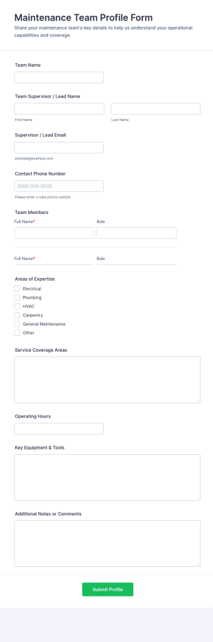 Maintenance Team Profile Form Template