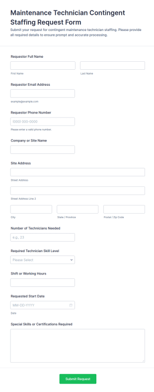 Maintenance Technician Contingent Staffing Request Form Template