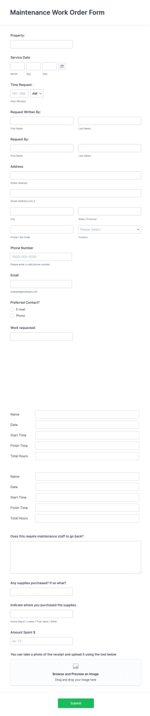 Maintenance Work Order Form Template