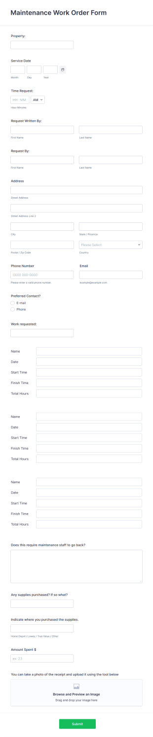 Maintenance Work Order Form Template