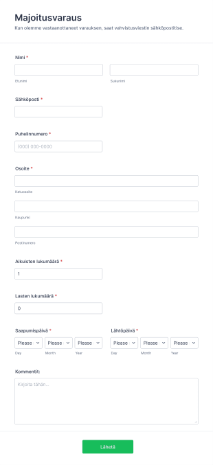 Majoitusvarauslomake Form Template