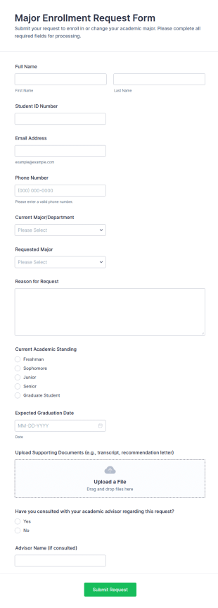 Major Enrollment Request Form Template