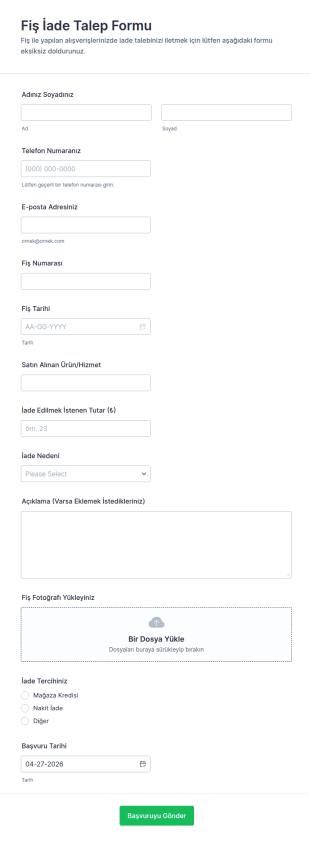 Makbuz Talep Form Şablonu