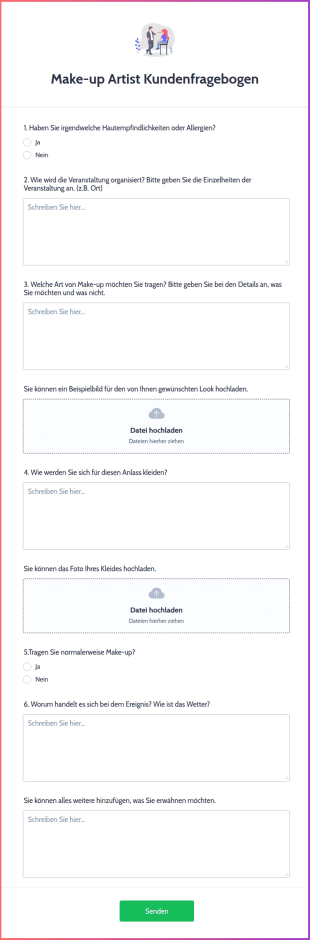 Make Up Artist Kundenfragebogen