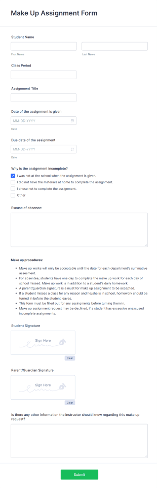 Make Up Assignment Form Template