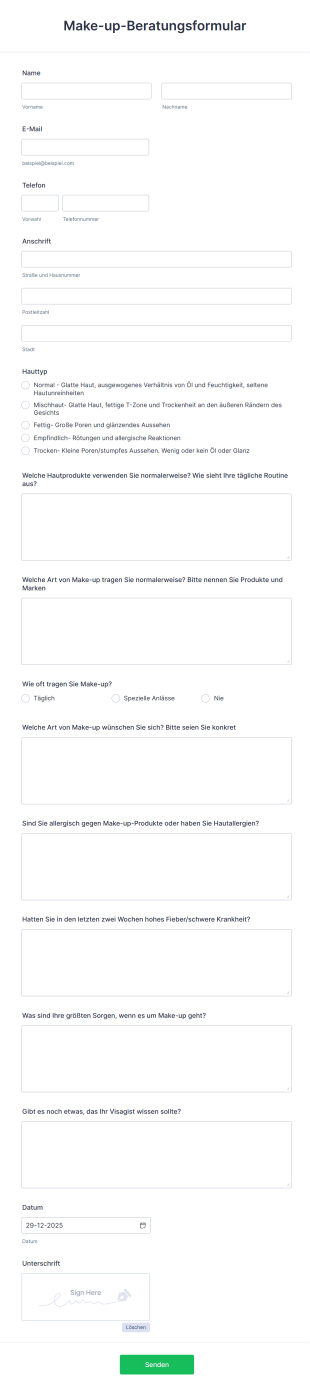 Make Up Beratungsformular Form Template