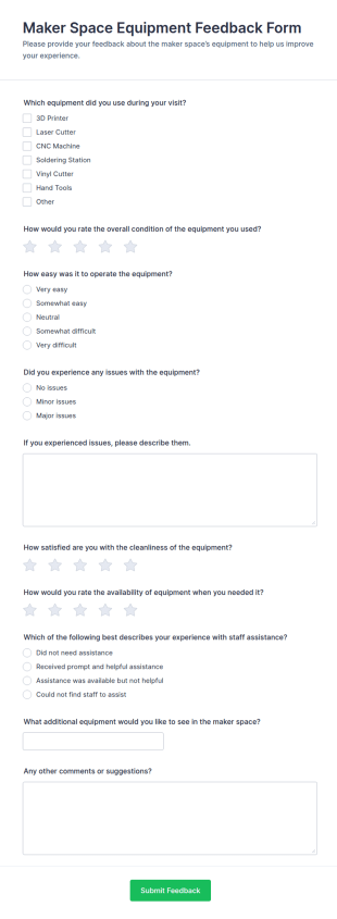 Maker Space Equipment Feedback Form Template