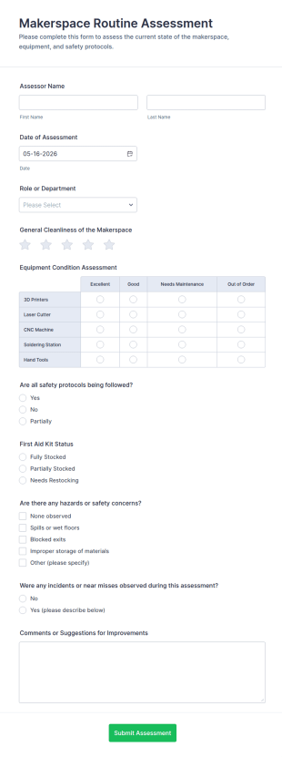 Makerspace Routine Assessment Form Template