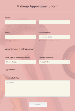 Makeup Appointment Form Template