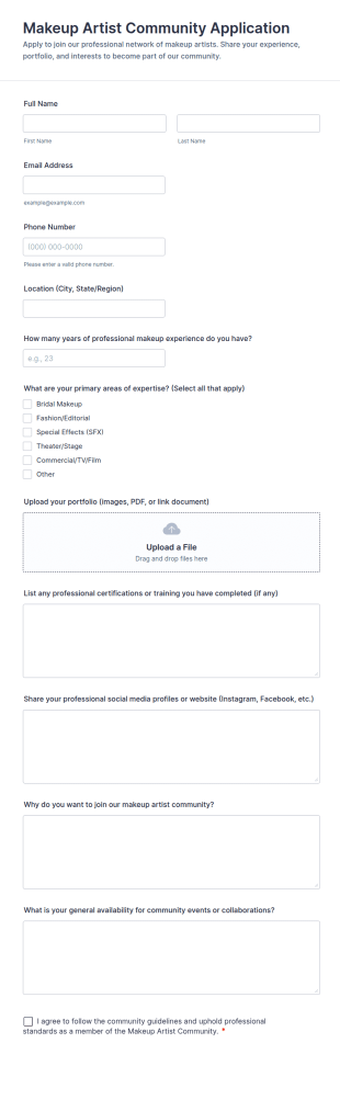 Makeup Artist Community Application Form Template
