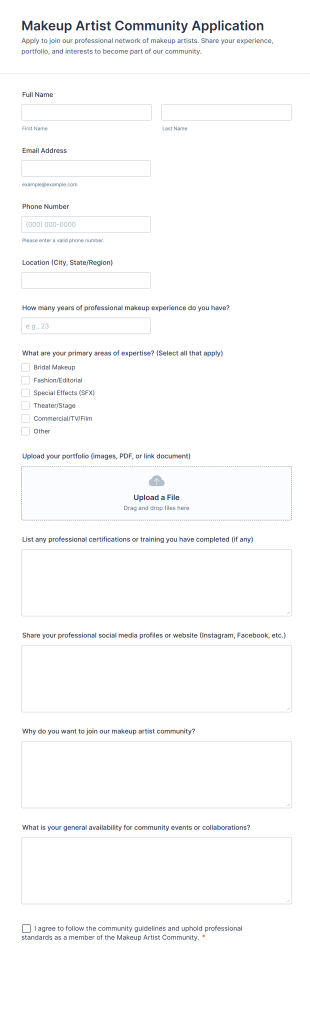 Makeup Artist Community Application Form Template