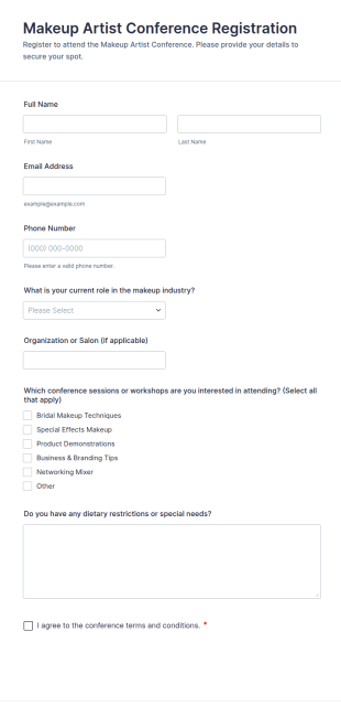 Makeup Artist Conference Registration Form Template
