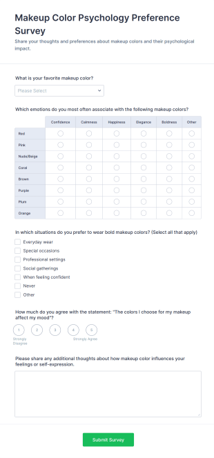 Makeup Color Psychology Preference Survey Form Template