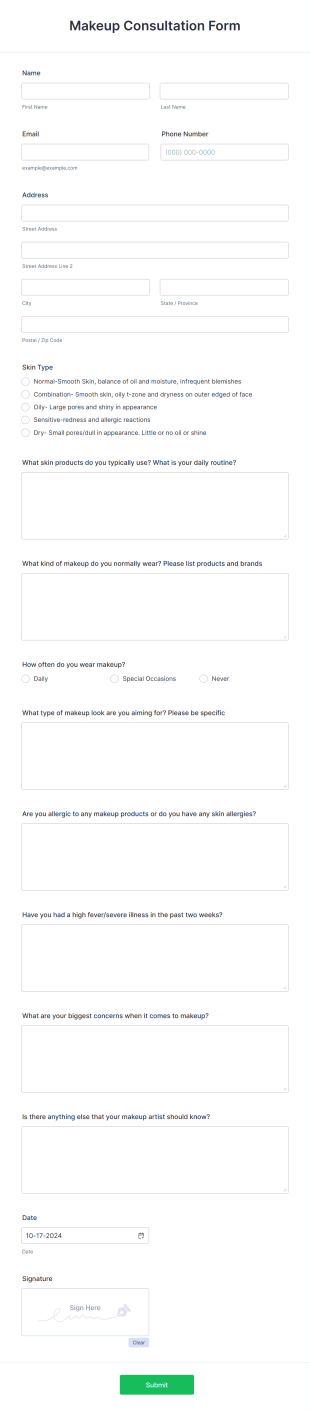 Makeup Consultation Form Template