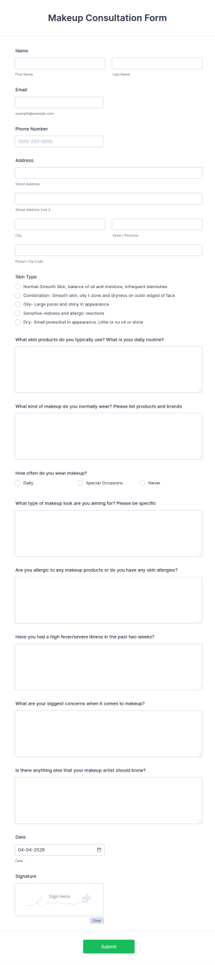 Makeup Consultation Form Template