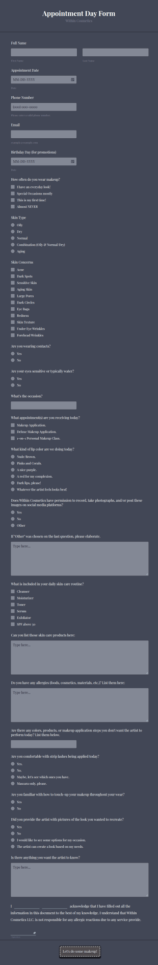 Makeup Intake Form Template