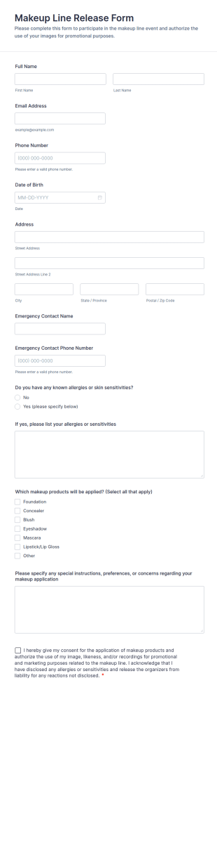 Makeup Line Release Form Template
