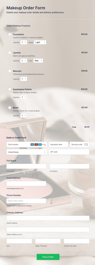 Makeup Order Form Template