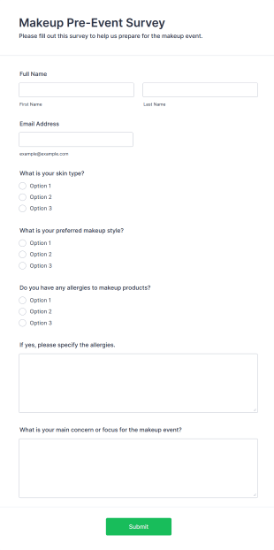 Makeup Pre Event Survey Form Template