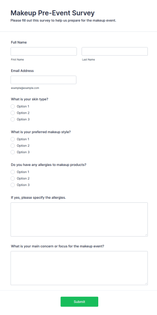 Makeup Pre Event Survey Form Template
