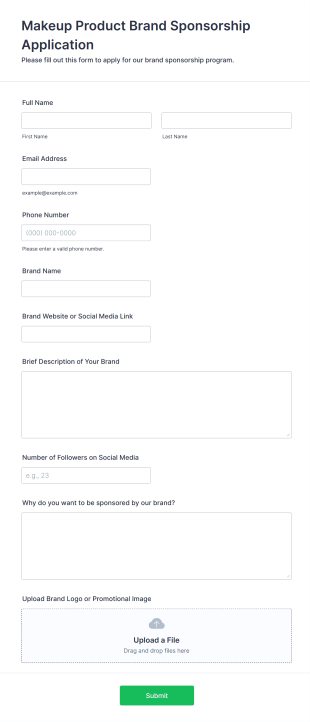 Makeup Product Brand Sponsorship Application Form Template