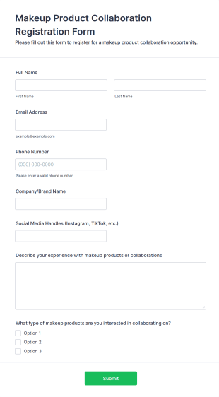 Makeup Product Collaboration Registration Form Template