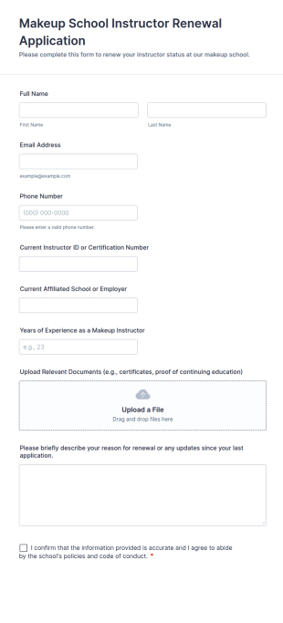 Makeup School Instructor Renewal Application Form Template