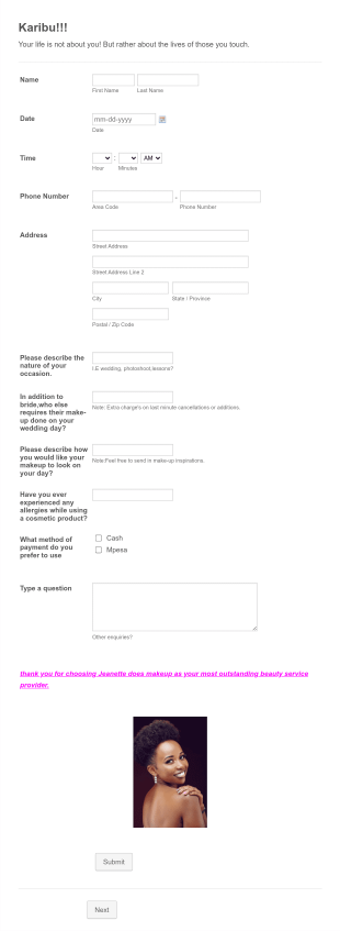 Makeup Service Order Form Template