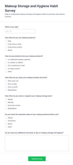 Makeup Storage And Hygiene Habit Survey Form Template
