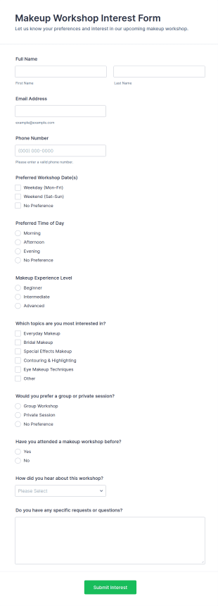 Makeup Workshop Interest Form Template