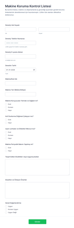 Makine Koruma Kontrol Listesi Form Şablonu