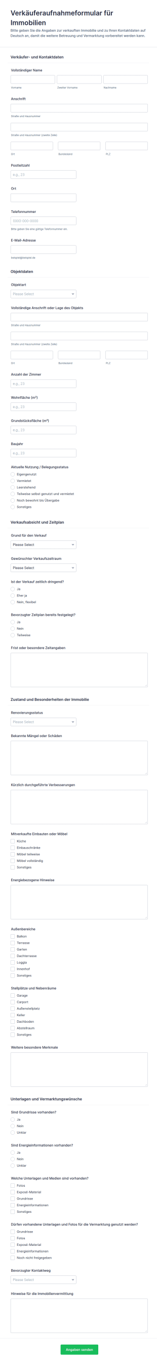 Makler Verkäufer Informationsformular