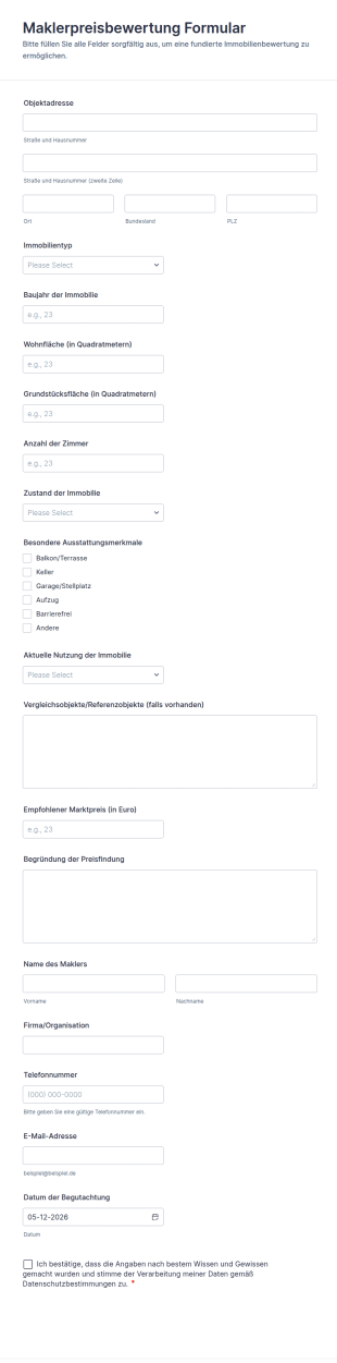 Maklerpreisbewertung Formular