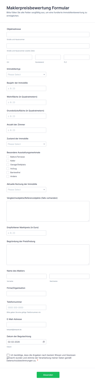 Maklerpreisbewertung Formular