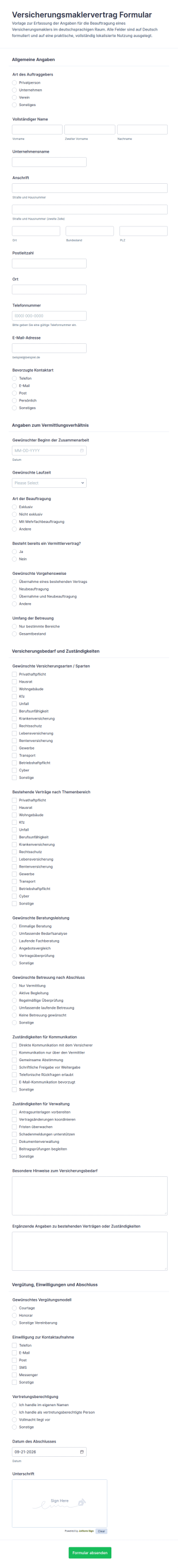 Maklervereinbarungsformular