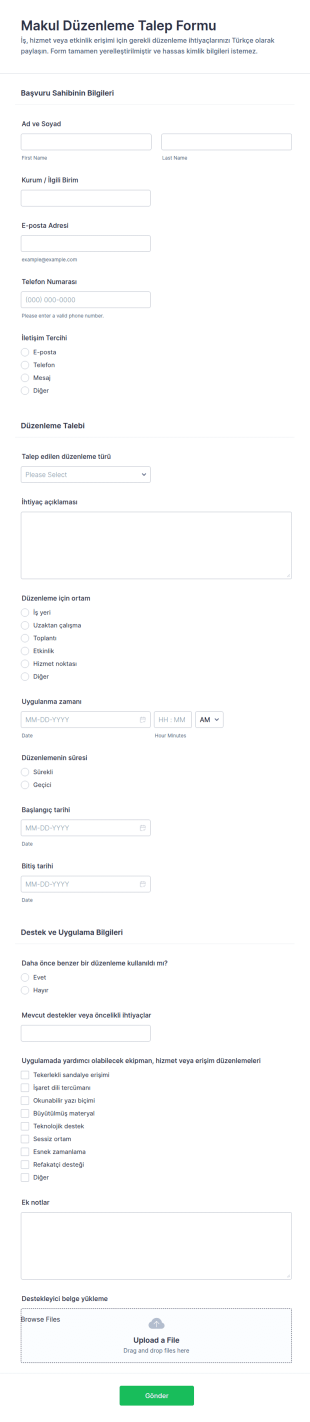 Makul Düzenleme Talep Form Şablonu