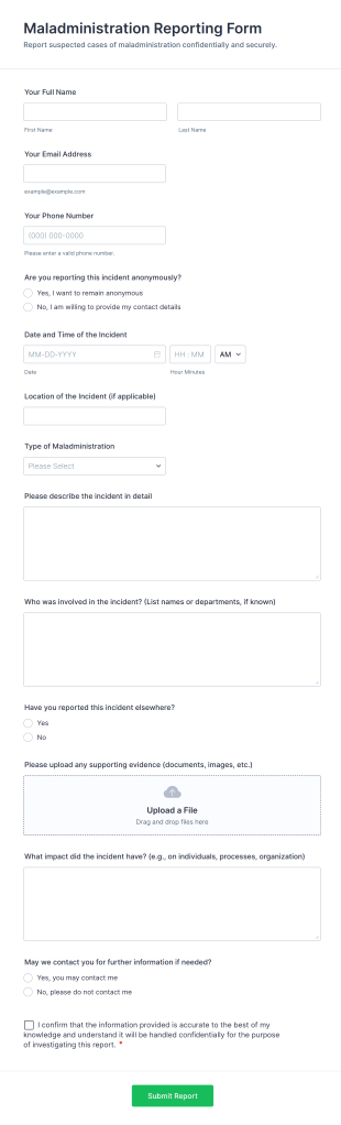 Maladministration Reporting Form Template