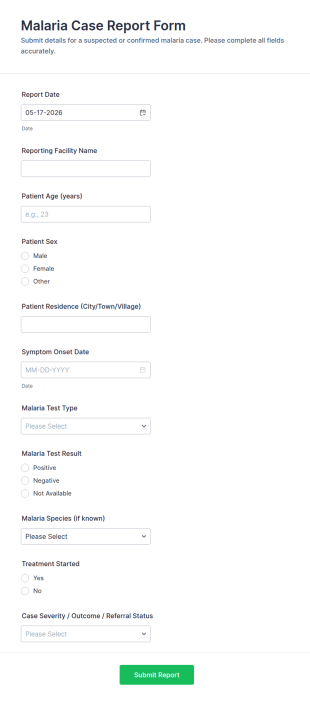 Malaria Case Report Form Template