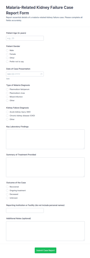 Malaria Related Kidney Failure Case Report Form Template