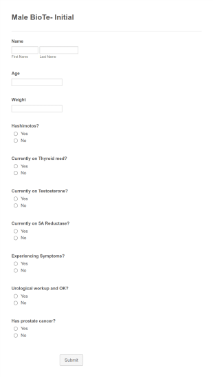 Male BioTe Questionnaire Form Template