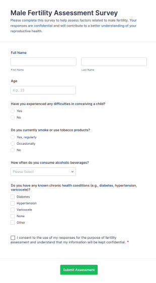 Male Fertility Assessment Survey Form Template