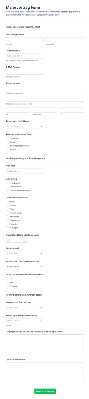 Malervertrag Formular